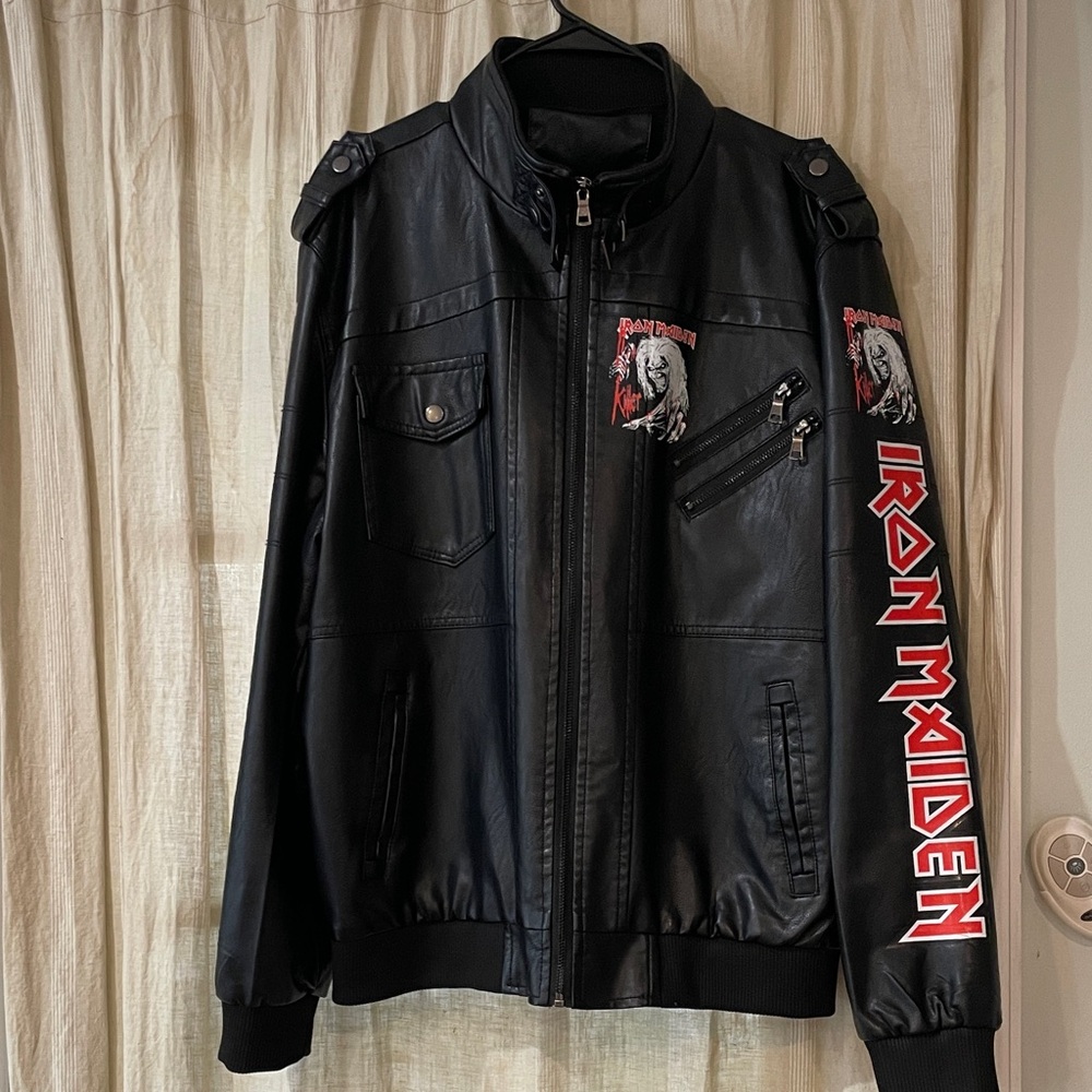 Iron Maiden biker style vegan leather jacket